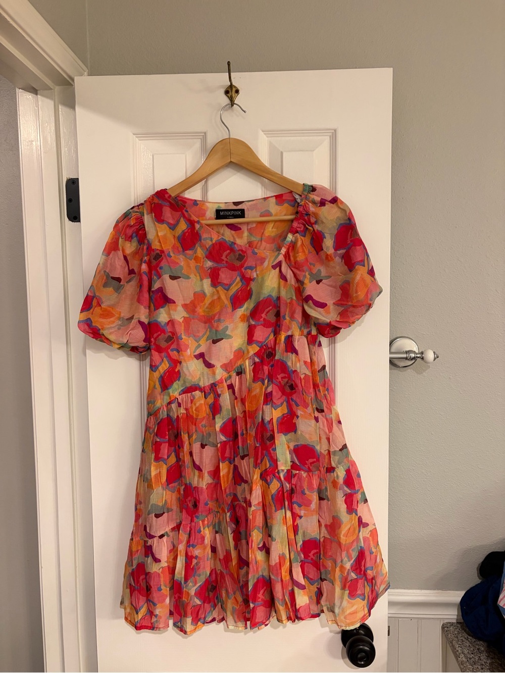 Mink Pink Multicolor Floral Puff Sleeve Mini Dress XS